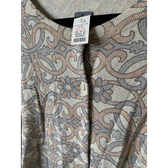 Talbots Black Label Gold Metallic Scroll and Floral Cardigan Sz L Petite NWT - Picture 6 of 11